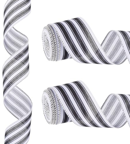 PATIKIL 12 meter x 5 cm randigt band, svart och vitt trådbundet band linne presentförpackningsband för julhantverk födelsedag bröllop festival krans