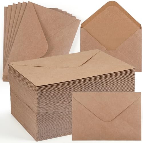 moinkerin 110 Stück Briefumschläge ohne Fenster aus Kraftpapier | DIN C6 130 g/m² Braune | 110 Stück mit Nassklebung | Für DIY, Hochzeit, Geburtstag