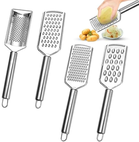Diyxisk Grattugia formaggio e zester per limone 4 Pezzi Grattugia da tavola Acciaio Inox Grattuggiato Formaggio Manuale Perfetto per Parmigiano, Mela, Agrumia, Aglio, Moscata e altro
