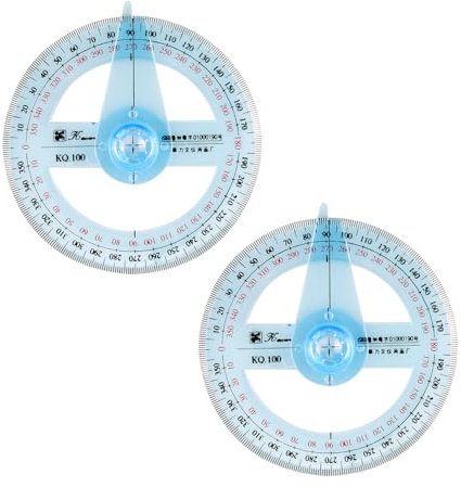 Bojueshaw 2 transportadores de 360 grados, regla de medición de ángulo de plástico circular, herramienta de medición transparente de 12 cm para estudiantes, profesores y diseñadores