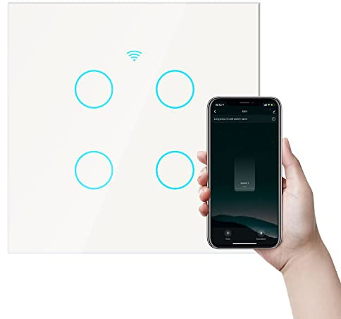 Bkiyougo Wireless Light Switch, WiFi Smart Touch Switch Smart Wall Light Switch Works with Alexa and Google Home 4 GANG White