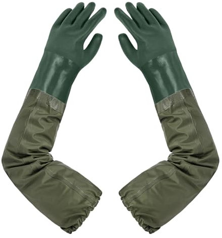 ANOMM Dépolie Étanche Gants Allongés en Caoutchouc, 71cm Gants de Nettoyage D'étang, Gant de Canalisations pour Nettoyage D'étang, Industrie Chimique, Agriculture, Pêche, Construction (Vert)