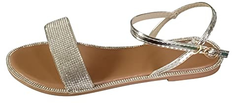 Generisch Dirndl Shoes Women's Black Casual Sandals Round Women's Toe Glass Flat Buckle Women's Sandals Shoes Women's Pumps Wedge Heel, silver, 7 UK