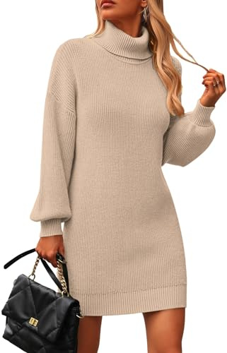 Zeagoo Jumper Dress for Women Turtleneck Long Sleeve Knitted Dresses Elegant Winter Bodycon Sweater Dress Khaki Size 12