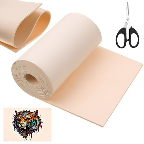 Heigble 148 x 6.3 Inch Rolled Blank Tattoo Practice Skin with 1 Scissors, One Roll Equivalent to 20+ Pieces Fake Skin Double Sides, 1mm Thick Silicone, Free Cutting, for Beginners Professionals
