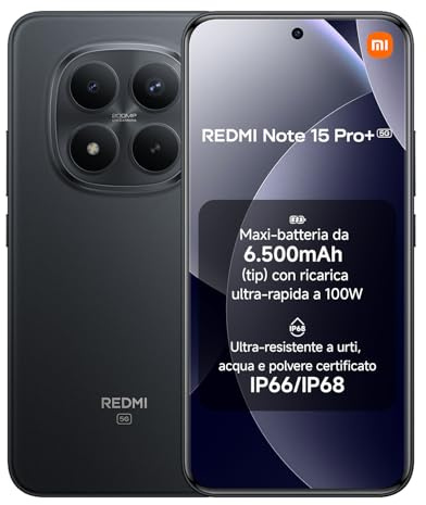 XIAOMI Redmi Note 15 Pro+ 5G Smartphone (8+256 GB) – 6500-mAh-Akku, IP66/IP68 Staub- und Wasserschutz, Neue 200-MP-Kamera, 6,83 AMOLED-Display, Schwarz, 2 Jahre Garantie