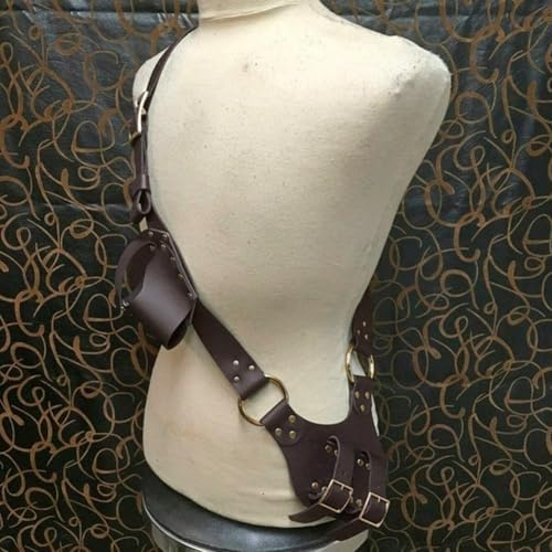 Medieval Shoulder Sword Frog Dagger Strap Holster Viking PU Leather Adjustable Shoulder Strap Belt Knight Sword Holster Viking Warrior Holster for Cosplay Renaissance Halloween Costumes