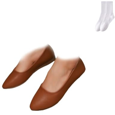 Ballerine da donna casual in pelle, a punta, senza lacci, mocassini da donna, leggeri e confortevoli, scarpe da ballo piatte per lavoro, ufficio, lavoro, con zeppa bassa, Marrone, 0 UK