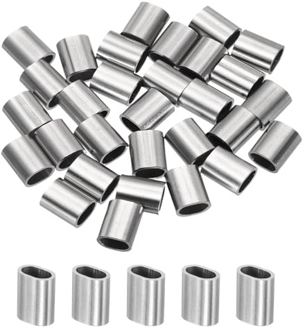 PATIKIL 3,5 mm (9/64 tum) vajerrepstopphylsa, 30 st 304 rostfritt stål krympöglor, hylsa, ovala krymprörskontakter för vajer, rep, kabel, skoning, riggning, tackel