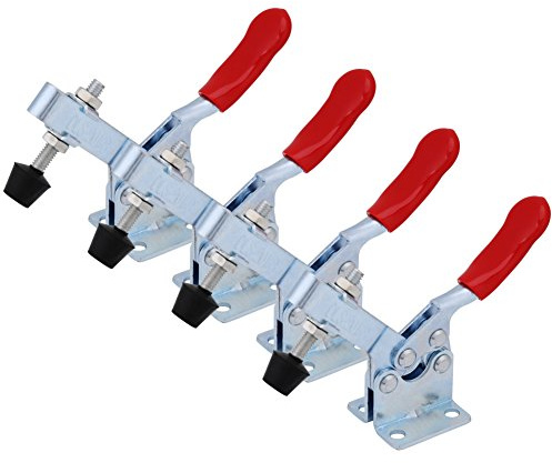 Abrazadera de palanca 201B |Abrazadera Horizontal de Liberación Rápida de 90Kg para Carpintería/Soldadura/Montaje |Juego de 4 piezas con empuñaduras de colores, diseño de perfil