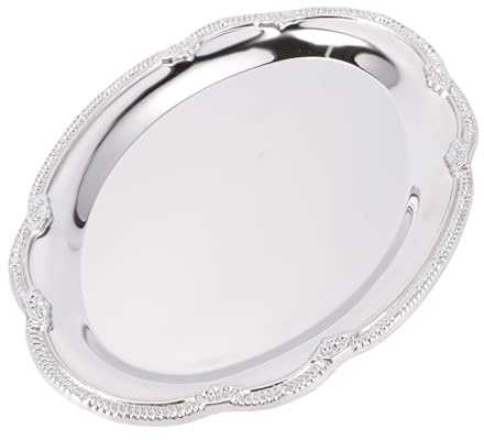 AMONIDA Serveringsbricka i Silver, Elegant Oval Spegelbricka i Rostfritt Stål, Vintage Dekorativ Förrättsfat med Hållbar Design, Perfekt för buffé, Bröllop och Festservering (24 cm)
