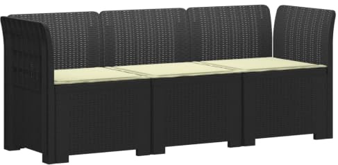 vidaXL 3-sits trädgårdsoffa med kuddar Rattan-look PP Antracit