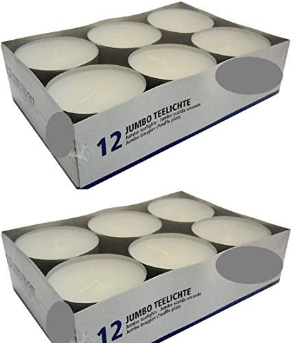Hillfield® 24 Maxi Teelichter im Alubecher, Weiß, Maxilicht, Jumbo Teelichter, ohne Duft, Kerzen, Teelicht, Aluminiumhülle, Gastronomie Qualität