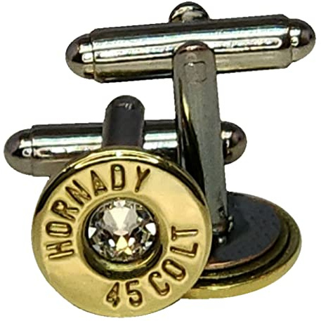 45 Colt Brass Cuff Links w/Crystals-Clear (One Pair Various Headstamps)