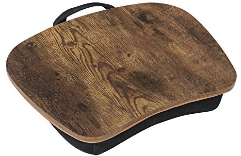 SONGMICS Lap Scrivania, Vassoio da letto, Tavolo con Maniglia, Cuscino, 40 x 12,6 x 3,1 cm, Rustico Marrone ULLD109B01