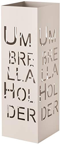 Baroni Home Portaombrelli Porta Ombrelli Design Moderno in Metallo con Intaglio Scritta Umbrella Holder Grigio Tortora con Gancino e Vaschetta Scolapioggia Rimovibile 15,5X15,5X49 cm