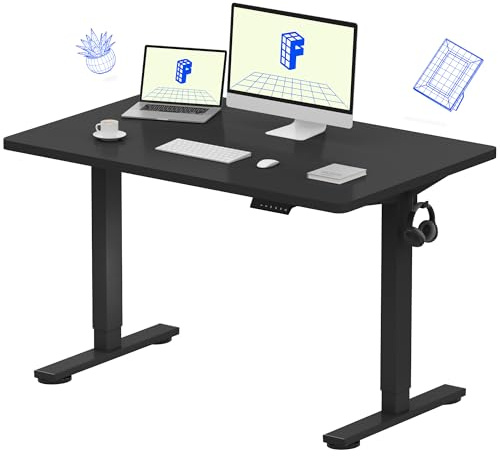 FLEXISPOT E1 Plus ONE PIECE Electric Standing Desk Height Adjustable Sit Stand Desk with Memory Smart Panel Backpack Hook, Home Office(120 * 80cm, Black Frame+Black Desktop)
