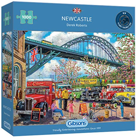 Newcastle | 1000 Piece Jigsaw Puzzle | Tyne Bridge & Classic Cars | Sustainable Jigsaw Puzzle for Adults | Premium 100% Recycled Board | Great Gift for Adults | Gibsons Games