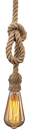 EYLM Lampadario Canapa per Corda Lampada a Sospensione Industriale per Sala da Pranzo, Soggiorno, Ristorante, Bar e Caffetteria, Base E27(Non include lampadina)