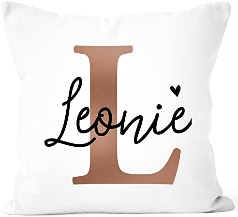 SpecialMe® Kissen-Bezug mit Namen Initiale Monogramm Buchstabe Kupferoptik Namensgeschenke Herz weiß 40cm x 40cm