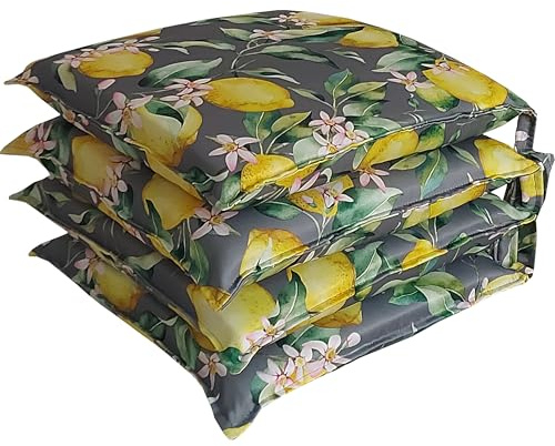 Cuscini Sedie Cucina Set da 4 o 6, Cuscini per Sedie Quadrati, 40x40 cm, Coprisedia con Laccetti, Copri Sedia da Cucina Sfoderabili, Cuscino Sedia in Stampa Digitale, Made in Italy (4 Limoni In Fiore)