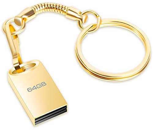 USB Stick 64GB, Mini Speicherstick 64GB USB 2.0 Flash Laufwerk 64 GB Metall Pen Drive Memory Stick mit Schlüsselanhänge für PC, Laptop, TV, Lautsprecher, Auto, Externer Datenspeicher etc (Gold)