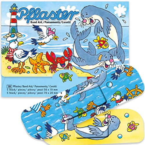 10 Kinderpflaster * AN DER NORDSEEKÜSTE * als Geschenk oder Mitgebsel für Kinder | 14632 | Meer Meerestiere Pflaster Pflasterbriefchen Heftpflaster