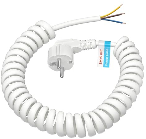 KEAGAR Rallonge spiralée à Contact de Protection 250V / 16A, Câble spiralé 3 Fils, Extensible de 0.75 m à 3 m, Rallonge avec fiche à enroulement à Contact de Protection, IP20 intérieur - Blanc