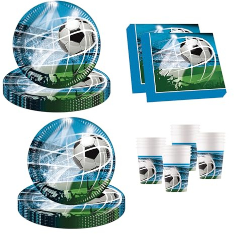 Procos 10215300DY - Party Set Calcio, Set di stoviglie monouso da 52 Pezzi per Feste di Compleanno e Feste a Tema per Bambini, Decorazione della tavola