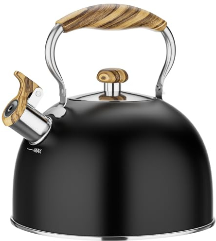 Chefbar 2.6 Quart Whistling Tea Kettle for Stovetop, Black