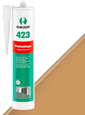 RAMSAUER 423 Parkettfuge (Eiche dunkel) - 310ml Kartusche, Fugendichtstoff für Holzboden, Linoleum, Vinyl, Polyvinylchlorid, Parkett, schleifbar, überstreichbar, elastisch, natursteinverträglich