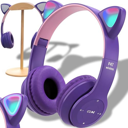 Retoo Casque Bluetooth Ecouteur sans fil pour enfants - Oreilles de chat - Pour l'école, la table et le PC - Violet