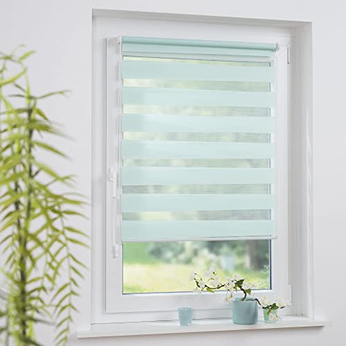 Klemmfix- Duorollo, Doppelrollo mit verstellbaren Klemmträgern, Montage ohne Bohren, Breite: 60 cm/Höhe: 160 cm, Farbe: pastellgrün