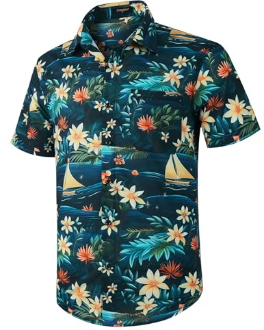 HISDERN Hawaiian Shirts for Men Casual Mens Shirts Short Sleeve Summer Funky Beach Men's Regular Fit Hawaii Print Short Sleeved Aloha Shirt,Multicolour,3XL
