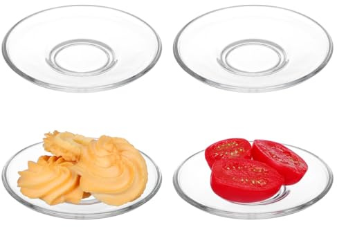 BIUDECO Clear Glass Tea Saucer Round Plates Set of 4 Decorative Coffee Saucers Snack Storage Dishes for Home Tearoom Restaurant Use 3.54In Diameter