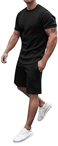pvucpot Completo Uomo Estivo Maniche Corte 2 Pezzi T-shirt Tinta Unita + Pantaloncini in Cotone Tuta Uomo Estate Casual Sportivo Magliatta Uomo