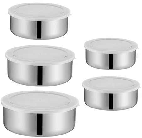 Juego de 5 cuencos anidados de acero inoxidable, juego de cuencos para mezclar, cuencos de cocina para anidar | Juego de cuencos herméticos con tapas, juego de cuencos de masa de almacenamiento, tazón