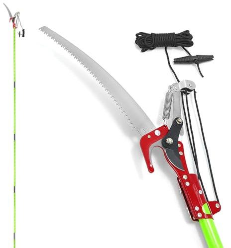 QWORK® Sierra de podar de 8 m de Largo Alcance - Hoja de Acero al manganeso SK5 - Varillas de Fibra de Vidrio de Alta Resistencia - Altura Ajustable de 1,4 m a 8 m