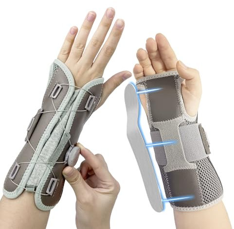 LeapBeast Handgelenk-Bandage mit Drehknopfregulierung – für linke & rechte Hand, mit S-förmiger Metallschiene, verlängerter Handgelenkschutz (Grau)