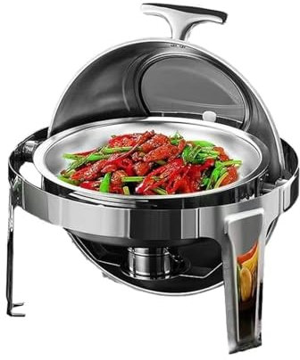Scaldavivande Tondo in Acciaio Inossidabile per Buffet, Scaldavivande Elettrico da 6 Litri, Scaldavivande Rotondo per Buffet con Porta Carburante e Pentola, per Matrimoni, Feste, Banchetti, Eventi
