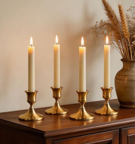 Gold Candle Holders Taper Candlestick Holders, Candle Stick Holder Set of 4 for Table Centerpiece, Mantel, Dining & Meditation, Party, Christmas Decoration or Home Decor