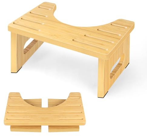 Toilet Stool 7 Inch Bamboo Squatting Step Stool for Adults, Kids & Elderly, Foldable Bathroom Stools , Anti-Slip & Easy to Clean Potty Tool, Poop Stool for Proper Sitting Sosture During Defecation