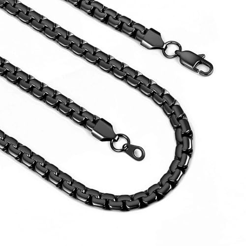 FindChic Mens Black Necklace Chain, 6mm Gunmetal Chain Necklace Timeless Mens Jewelry Gift for Him, 20 Inches Length