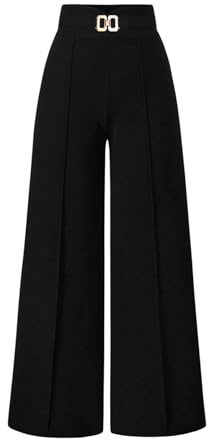 GORGLITTER Palazzo Trousers for Women UK High Waisted Ring Buckle Straight Leg Elegant Dressy Business Pants