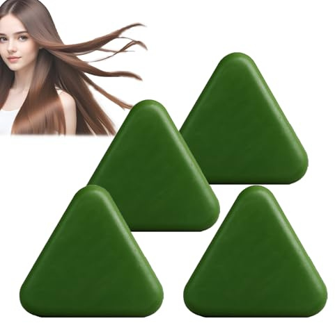 Nature Triangle Solid Shampoo, Thuja Leaf Grass Green Solid Shampoo, Soal/ide tvål för att lugna hårbotten och stärka håret, lätt skum för rengöring (4 st)
