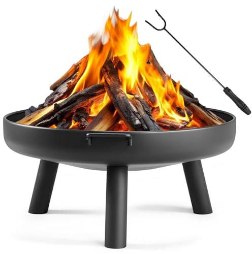 LEADZM Brasero Ø70 cm en Fer | avec 2 Poignées Stables + Crochet À Feu, Panier À Feu pour Bois & Charbon, Bac À Feu comme Foyer pour Jardin Terrasse Extérieur Feu De Camp,Noir