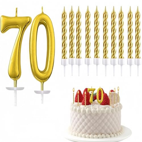 FUyanen Velas Numéricas Número 70 para Pasteles,10Velas Doradas en Espiral,Diseño 3D para Tartas de Cumpleaños para Mujeres y Hombres,Fiesta de Cumpleaños,Boda, Aniversario,Celebración