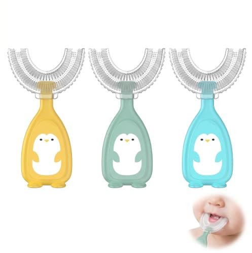 SIVZUMO Pack de 3 Cepillos de Dientes para Bebé (6 Meses a 3 Años), Cerdas Suaves para Encías Sensibles, Cepillo Dientes Infantil con Mango Ergonómico, Colores Amarillo, Verde y Azul