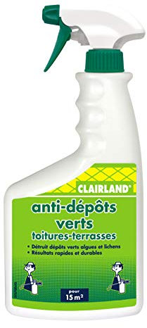 CLAIRLAND Pulvérisateur Anti-DépÃŽts Verts Toitures et Terrasses, Dallages, Prêt à l'emploi, 750 ml, CLAIRMOUS750, Vert