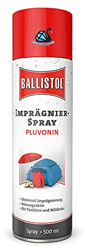 Eva Shop® Ballistol Pluvonin Premium Imprägnierspray mit Nano Technik für die Imprägnierung von Zelt, Sonnenschirm, Regenschirm, Anorak, Regen- und Sportbekleidung, Schuhe, Rucksack UVM. (500 ml)